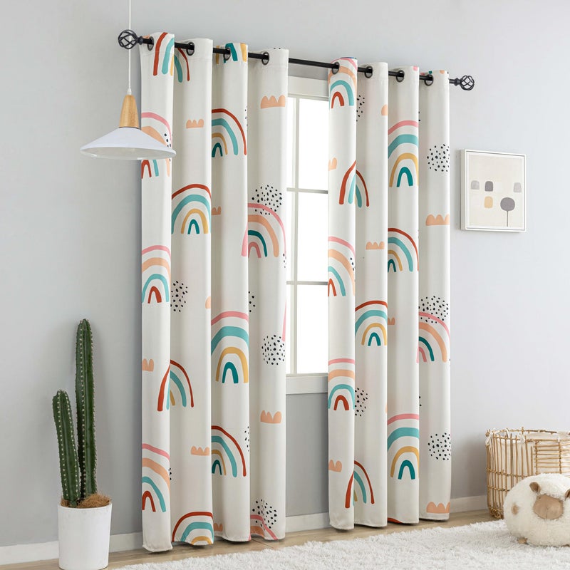 chiinvent Blackout Rainbow Curtains for Kids Cute Rainbow Room Darkening Window Curtains Decorative Cartoon Black Out Curtain for Girls Bedroom Nursery  C1  52"" x 84""  2 Panels (90% Blackout) - Image 2